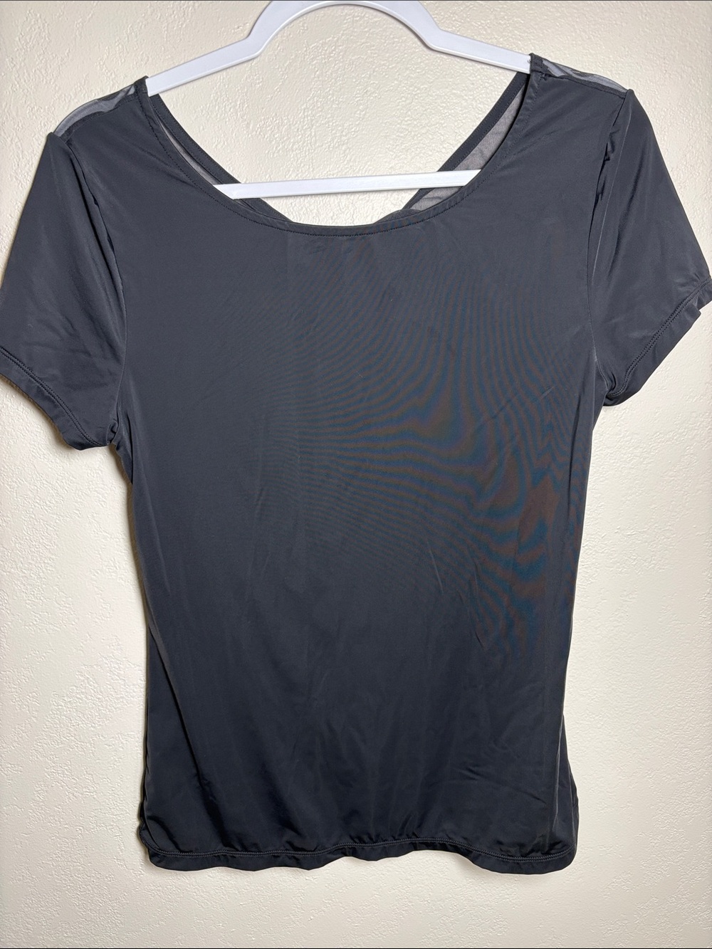 ZYIA Black Criss-Cross Mesh Short Sleeve T Performance Top | M